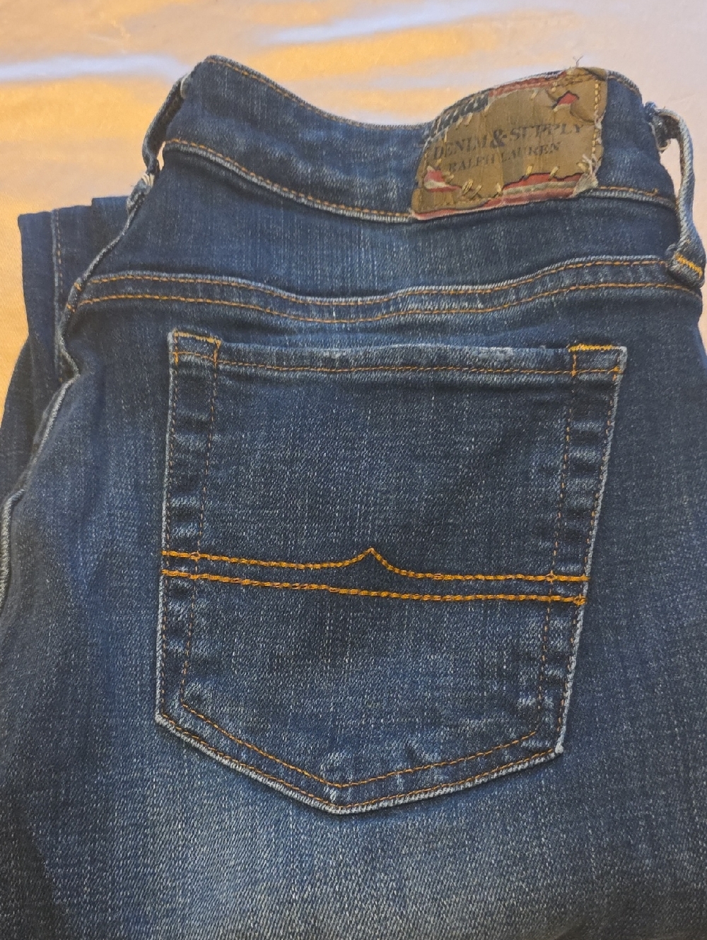 Classic Blue Denim Jeans with Orange Stitching